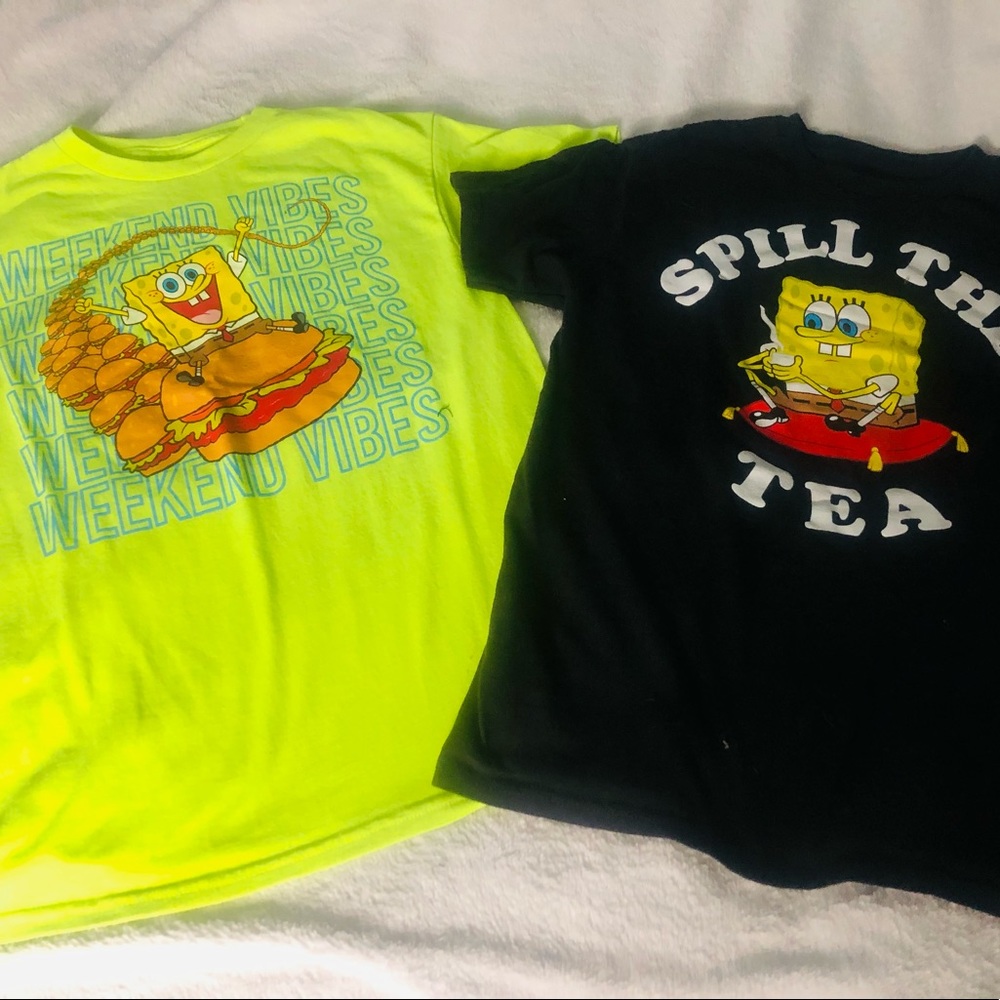 Boys Nickelodeon Spongebob Lot of TWO (2) Shirts size XL 14-16 BRAND NEW WOT
